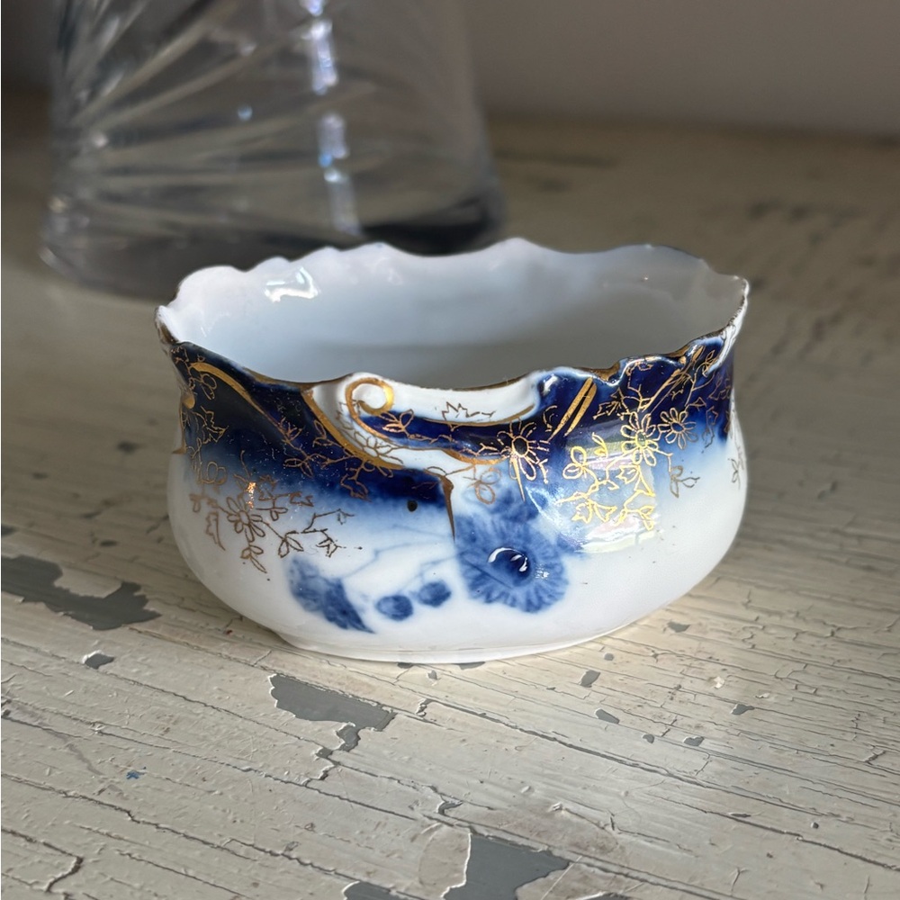 Antique Flow Blue small sugar dish bowl